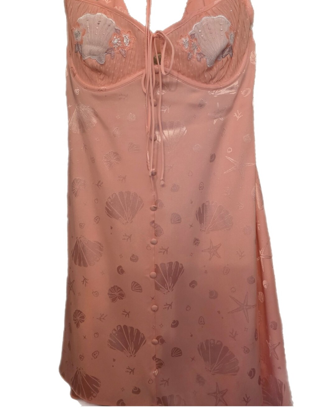 For Love & Lemons Pink Seashell Jaquard Lace-Trim Bra Back Slip Dress Sz M - Picture 13 of 14